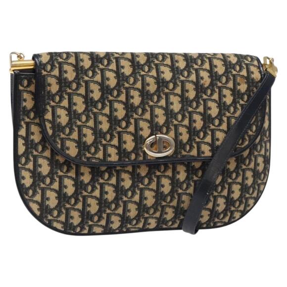 DIOR Trotter Canvas Shoulder Bag Navy Gold - Picture 1 of 12